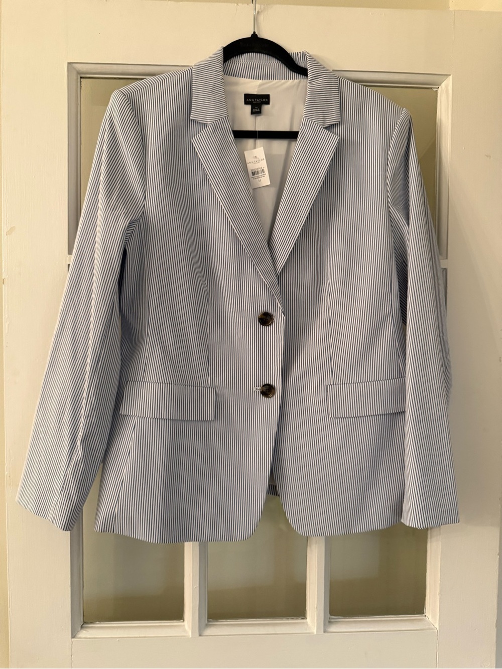 NWT Ann Taylor Factory Blue White Striped Blazer Jacket Size 14